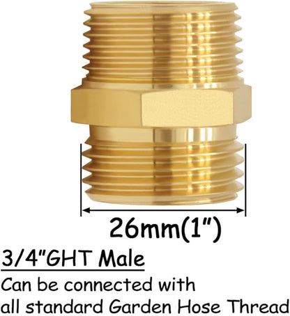 2PCS Brass Garden Hose Adapter 3/4"GHT Male to 3/4"NPT Male Thread Reducer Water Hose Nipple Reducing Convert Pipe Fittings Connector