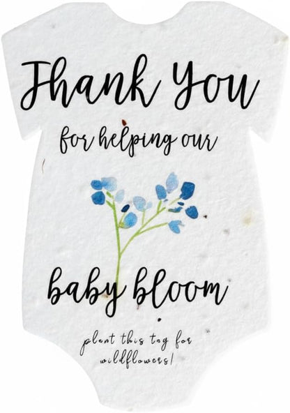Onesie Seed Paper – 15 Blue Baby Shower Favors for Guests with Wildflower Seeds, Writable & Plantable, Baby Shower Gifts for Guest