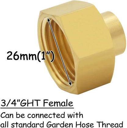 2PCS Brass Garden Hose Adapter 3/4"GHT Female to 1/4"NPT Female Thread Reducer Water Hose Nipple Reducing Convert Pipe Fittings Connector
