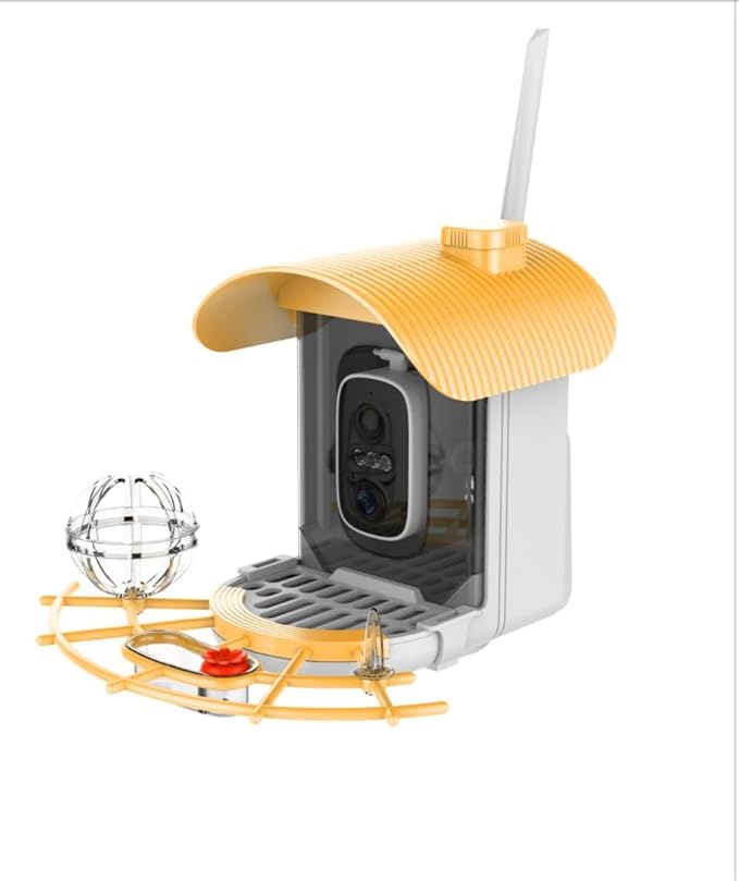 Bird Feeder with Camera, Smart Bird Cam with AI Identify BirdSpecies, Auto Record BirdVideo, Instant Notifications, 2K Video Live Stream Camera with Solar Panel for Birds Lover (Yellow)