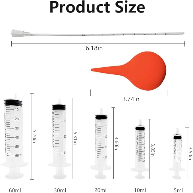 11pcs Puppy Kitten Feeding Tube Kit for Small Animals and Clear Feeding Syringe 5/10/20/30/60ml, Clear Feeding Tube, Syringe Bulb for Puppy Kitten Nestling Feeding Tools