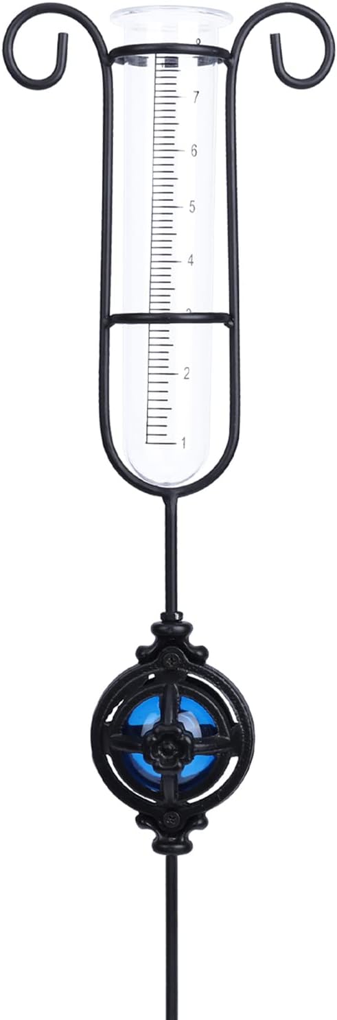 MUMTOP Rain Gauge Outdoor, Metal Gazing Ball Decorative with Stake for Lawn, Yard and Garden(Blue)