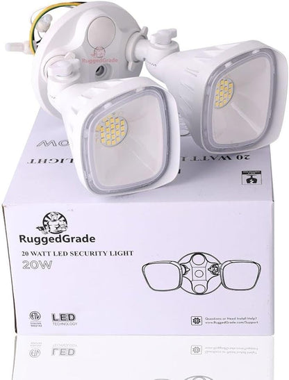 RuggedGrade 20W Turin II Series LED Adjustable Flood Light - 1,750 Lumens - 5000K Bright White - Square Heads - White Housing - Outdoor LED Light - DLC 5.1 Premium