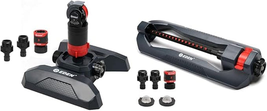 Eden Multi-Pattern Turbo Gear Drive Sprinkler Plus Misting System and Oscillating Sprinkler Lawn & Garden Watering Bundle