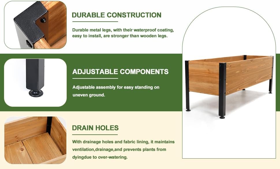 Wood Rectangular Garden Planter Box Raised Bed Outdoor,Planters for Outdoor Plants 37x13x15in Elevated Herbs Vegetables Flowers Great Patio Deck Balcony (37x13x15in Brown)