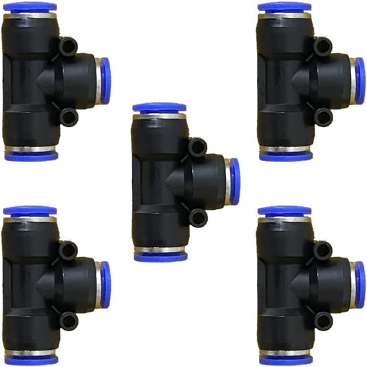 5 Pcs 12mm x 10mmx 12mm Pneumatic T Shaped 3 Way Tube Reducer Connector,Quick Push to Connect Tee Fitting