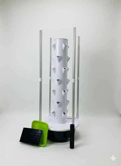 7-Tier Vertical Hydroponic Tower System, 28-Plant Indoor Growing Kit with LED Lights, White Space-Saving Design for Home Vegetables and Herbs
