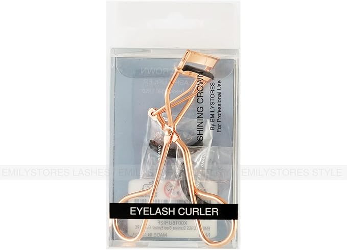 Professional Makeup Tool for Eyelashes with 2 Replacement Silicone Refill Pads Pinch Pain Free Metal Eyelash Curler 1PC, Golden Color