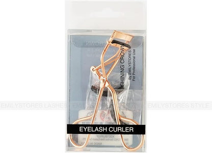 Professional Makeup Tool for Eyelashes with 2 Replacement Silicone Refill Pads Pinch Pain Free Metal Eyelash Curler 1PC, Golden Color
