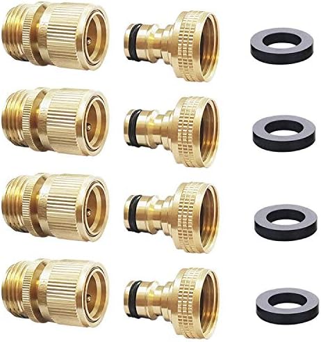 HQMPC Male Garden Hose Quick Connect Solid Brass Quick Connector Garden Hose Fitting Water Hose Connectors 3/4 inch GHT (4 Female+ 4Male)