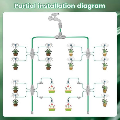 190.2FT Quick Connector Drip Irrigation System Kits Automatic Garden Watering Sprinkler with 1/2 &1/4 inch Tubing Hose Patio Misting Plant Irrigation Equipment for Indoor Greenhouse Flower Beds Lawn
