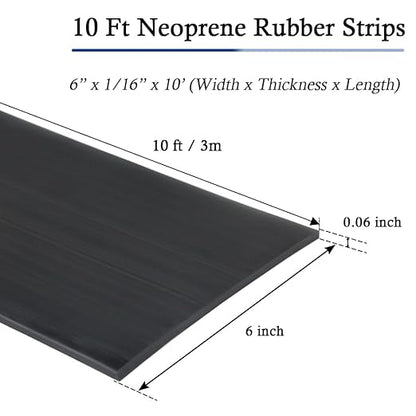 Neoprene Rubber Strips Self Adhesive Solid Rubber Sheets, Rolls & Strips for DIY Gaskets Crafts Pads Seals Warehouse Flooring Neoprene Sheet with Adhesive Backing (6" Wide x 1/16" Thick x 10' Long)