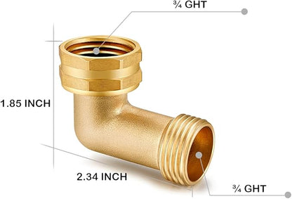 Garden Hose Elbow Connector 90 Degree Solid Brass Pipe Fittings Hose Elbow -Eliminates Stress and Strain On RV Water Intake Hose Adapter 3/4" FHT x 3/4" MHT (4 SETS)