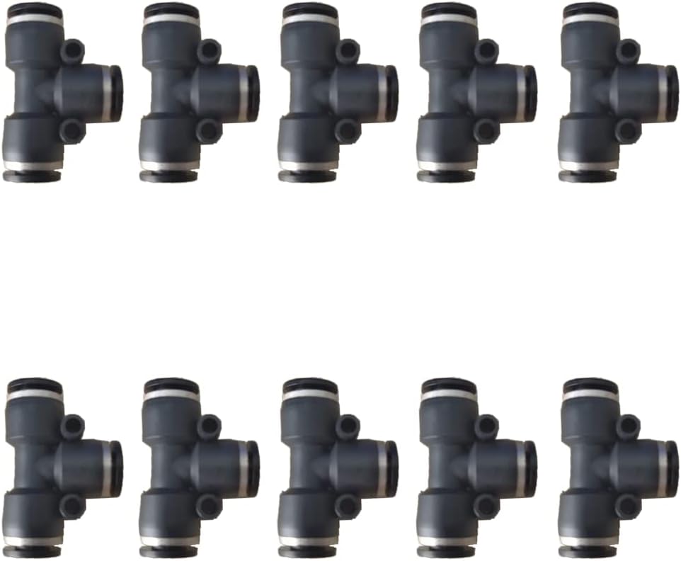 1/4 inch Air Hose T Connector Plastic Pneumatic Quick Push to Connect Tee Fitting (10Pcs)