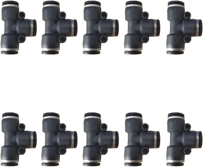 1/4 inch Air Hose T Connector Plastic Pneumatic Quick Push to Connect Tee Fitting (10Pcs)
