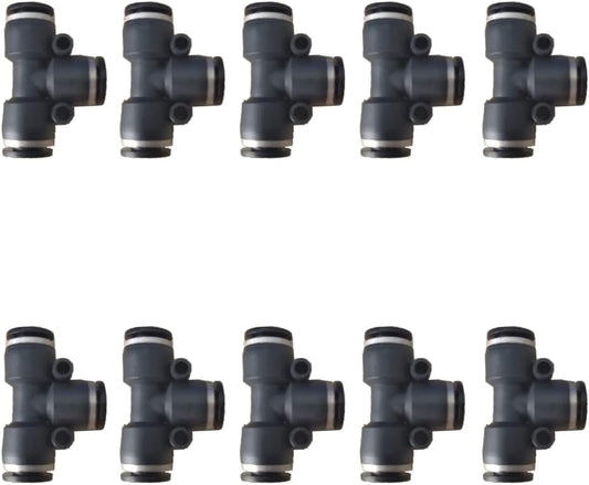 1/4 inch Air Hose T Connector Plastic Pneumatic Quick Push to Connect Tee Fitting (10Pcs)
