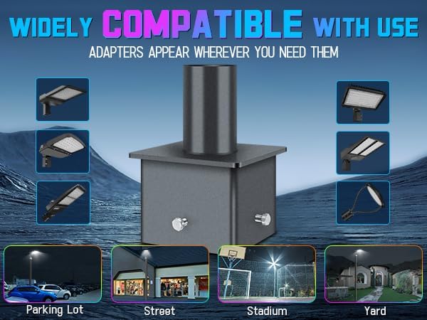 5" Square Mount Bracket for Parking Lot Light, 2-3/8" Heavy Duty Vertical Mounting Bracket Arm Rust-Proof Sturdy Poles Top Mount Tenon Adapter Slip Fitter for Outdoor Street Shoebox Area Light