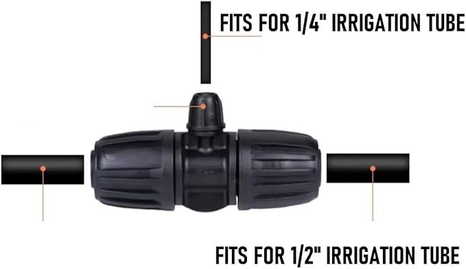 10PCS 1/2 Inch to 1/4 Inch Tubing Irrigation Fittings for (1/2'' ID x 0.60''-0.63'' OD) 16mm Drip Tubing,Locked Barbed Tee Connectors, Anti-Drop Straight Tee for Irrigation Tubing (3 Way)