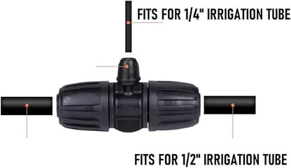 10PCS 1/2 Inch to 1/4 Inch Tubing Irrigation Fittings for (1/2'' ID x 0.60''-0.63'' OD) 16mm Drip Tubing,Locked Barbed Tee Connectors, Anti-Drop Straight Tee for Irrigation Tubing (3 Way)