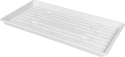 SUNPACK 10" x 20" Heavy Duty Shallow Plastic Seed Starting Tray, White, 1" - Lined with Drainage Holes for Excess Water and Aeration, Ideal for Greenhouses or Indoor Gardening