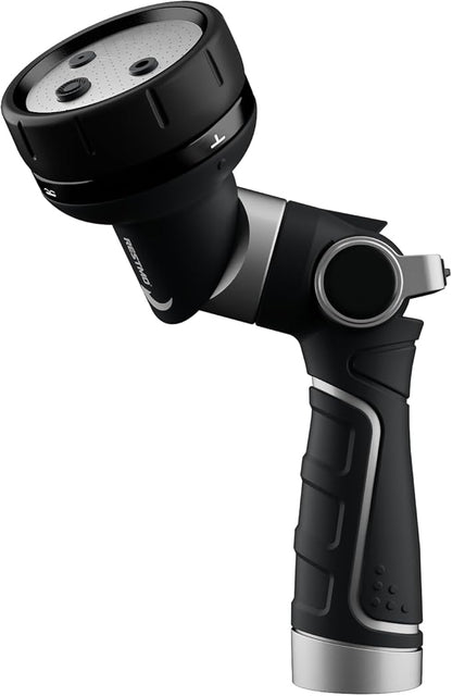RESTMO 2-IN-1 Garden Hose Nozzle, Heavy Duty Metal Water Hose Nozzle with 4 Spray Patterns, Magic Twist and Thumb Flow Control, Ideal for Watering Plants & Lawns, Washing Cars & Pets, Black