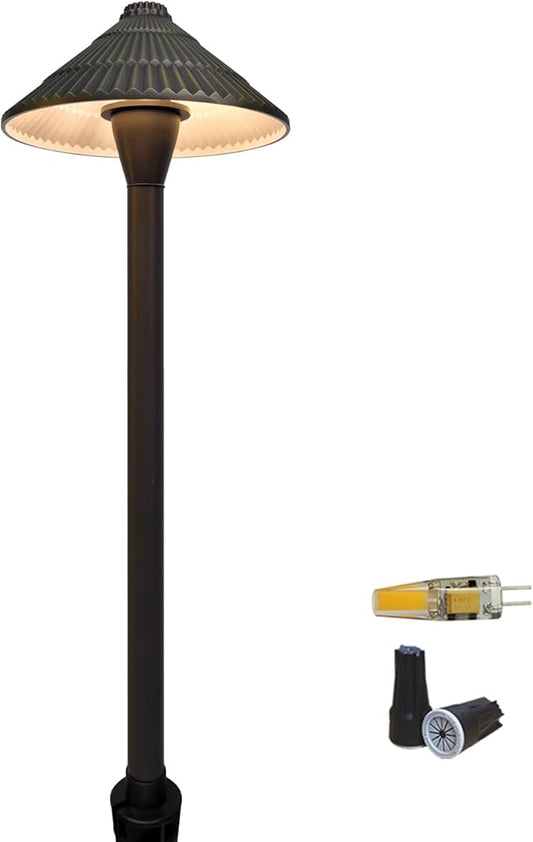 COLOER 12V Brass Outdoor Low Voltage Pathway Lights for Outside(Bronze,23" Tall, 7.5" Shade) with 2W 2700K G4 LED Bulb(604B)