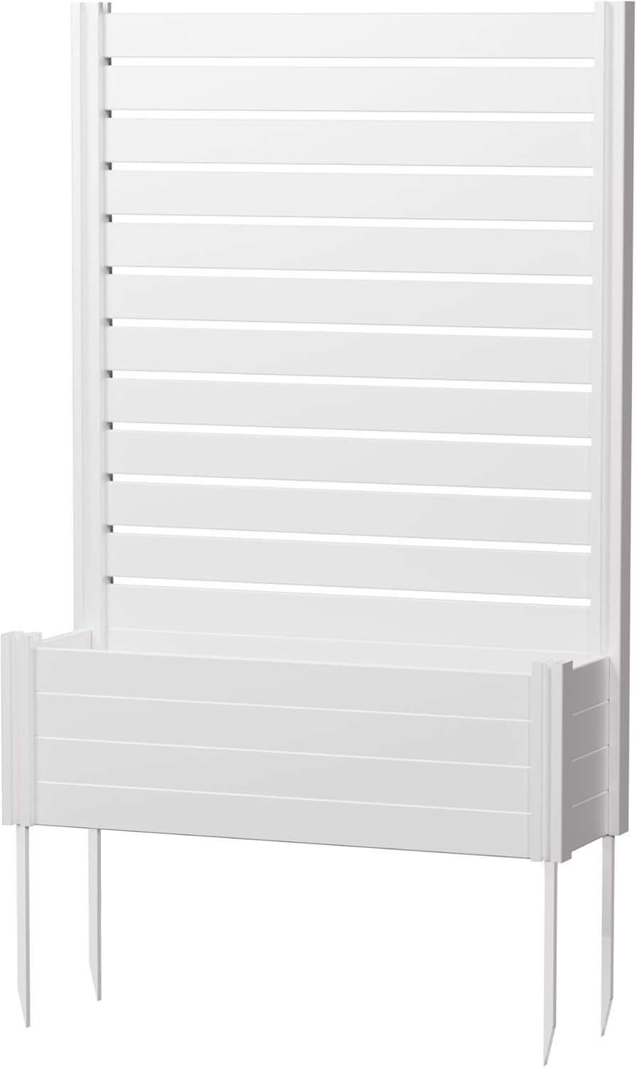 Casaphoria Raised Garden Bed with Trellis, 59"x30"x12" Planter Box with Open Bottom for Gardening Vegetables & Vines and Climbing Plants, White