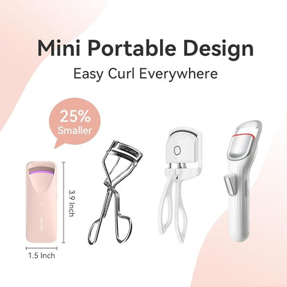 Heated Eyelash Curler - Electric Eyelash Curler with Heat Sensitive Silicone Pad, Type-C Rechargeable Mini Lash Curler, 8s Fast Heating 24hrs Long Lasting Lash Lift to Style Natural Eyelashes