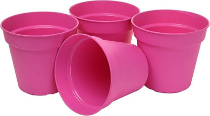 Mintra Home Garden Pots 4pk - Flowers, Herbs, Plants, Indoor, Outdoor, Colorful, Wholesale, Bulk (Fuchsia, 19cm Diameter (7.5in))