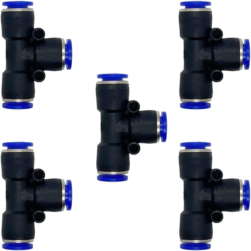 5 Pcs 6mm x 6mm x 6mm Pneumatic T Shaped 3 Way Tube Reducer Connector,Quick Push to Connect Tee Fitting