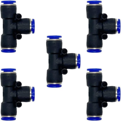 5 Pcs 6mm x 6mm x 6mm Pneumatic T Shaped 3 Way Tube Reducer Connector,Quick Push to Connect Tee Fitting