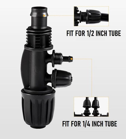 10PCS 1/2 Inch to 1/4 Inch Tubing Irrigation Fittings for (1/2'' ID x 0.60''-0.63'' OD) 16mm Drip Tubing,Locked Barbed Tee Connectors, Anti-Drop Straight Tee for Irrigation Tubing (4 Way)