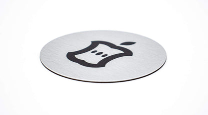 Metal Compost Sign | 2” Round, Compost Bin Label for Waste Basket | Brushed Silver Aluminum with Black Compost Symbol | Environment Signs | Ready to Hang