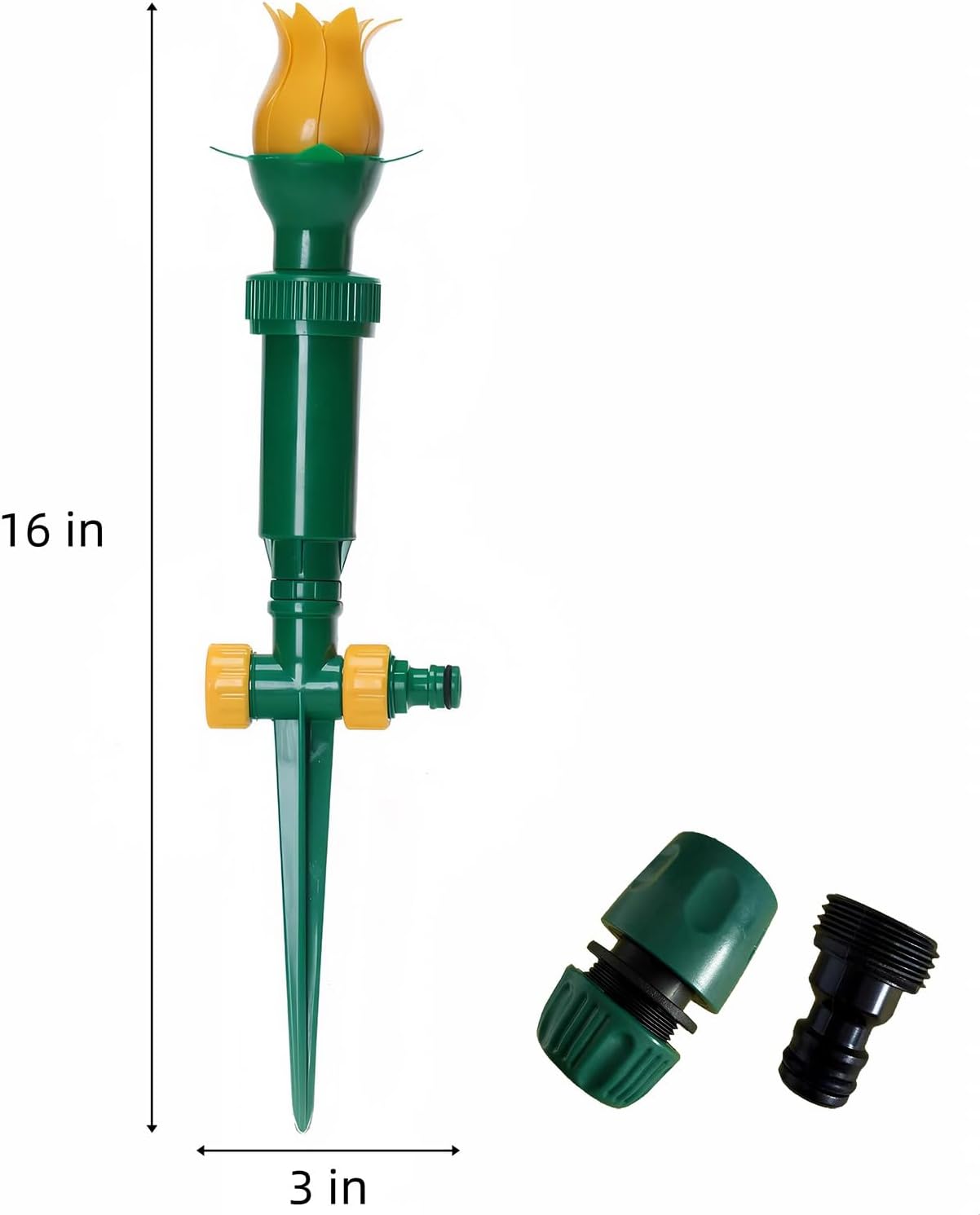 Tulip Sprinkler Head, Flower sprinklers for Yard,sprayers in Lawn and Garden，Decorative Sprinkler, Patio, Kids (16 inch Height, Yellow+Green)