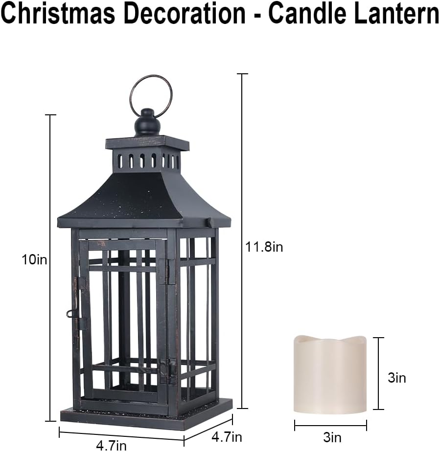 NEEDOMO 2 Pcs Christmas Decorations Indoor, Outdoor Christmas Led Lanterns Decorative for Table Centerpieces, Vintage Metal Hanging Candle Holder, Home Decor for Party, Living Room, Patio, Porch