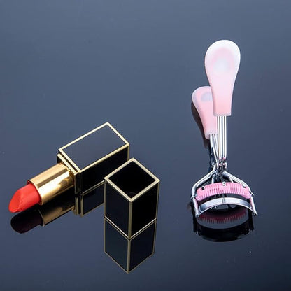 Stainless Steel Eyelash Curler with Built-in Comb Pinch Pain-Free Suitable for Any Eye Shapes and Sizes, with 5 Silicone Refill Pads (Hazy Pink)