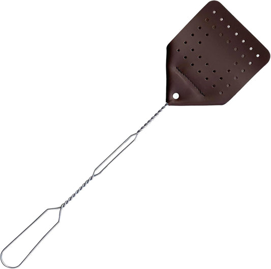 Leather Fly Swatter Set (1 Pack) – 17” Amish-Made Fly Swat w/Real Leather Paddle – Fly Swatters Multi Pack w/Metal Handle – Bug Swatter, Mosquito Swatter, Wasp Swatter (Chocolate)