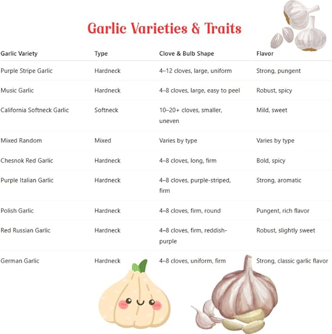 1 Pound Garlic for Planting in Fall Mix Random Softneck Hardneck, 8-10 Assorted Garlic Bulbs for Planting, Fresh and High Yield Bulb Variety Pack, Hardy and Fast Growing
