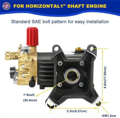 Pressure Washer Pump Max 4400 PSI 4 GPM, 1" Shaft Horizontal Gas Power Washer Pump Replacement, Direct Drive Triplex Plunger Replacement Pump with Pressure Adjustment Unloader, 5 Nozzle Tips