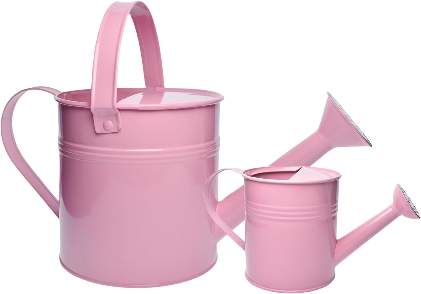 Small Metal Watering Can Set, Pink, 1.2L and 0.23L Garden Cans with Long Spout, Indoor Outdoor Plant Care (Pink)