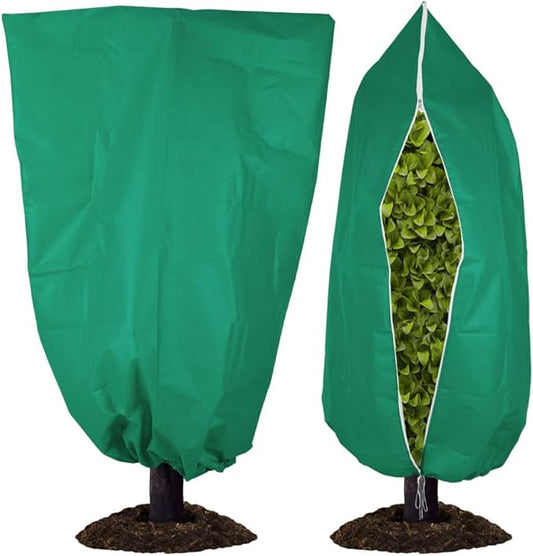Plant Covers Freeze Protection, 47.2''×70.8'' Winter Cold Weather Frost Blankets Shrub Jacket with Drawstring & Zipper Reusable Frost Protection Cloth for Outdoor Plants Fruit Tree Potted (2 Pack)