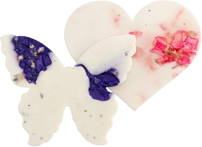 48pcs Plantable Seed Paper – 24 Heart & 24 Butterfly Embedded with Wildflower Seeds, Unique Gift for Mothers, Garden Lovers, Bridal Shower, Wedding, Birthday, & other Milestone Celebrations
