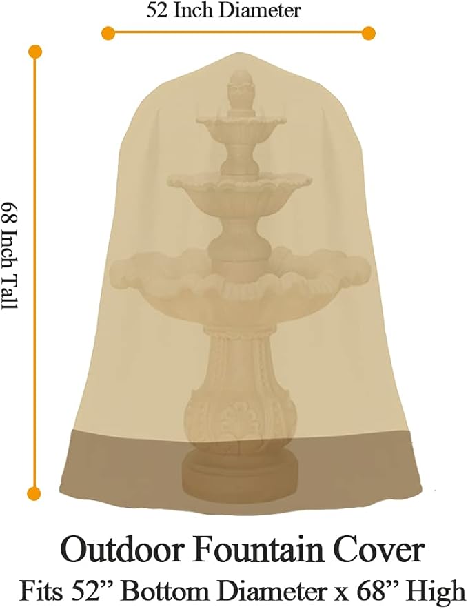 Outdoor Water Proof Large Fountain Cover Waterproof Heavy Duty Cover for Winter Outdoor Garden Fountain Statue 52 Inch Diameter, 68 Inch Tall