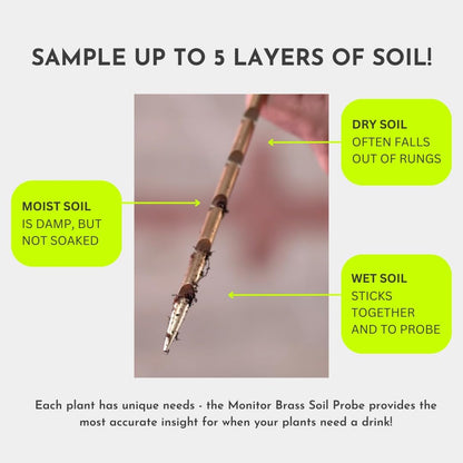 Monitor Brass Soil Probe, Soil Sampler and Plant Moisture Meter, No Batteries Required, Root Aerator and Plant Water Monitor
