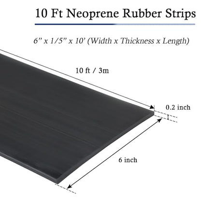 Neoprene Rubber Strips Self Adhesive Solid Rubber Sheets, Rolls & Strips for DIY Gaskets Crafts Pads Seals Warehouse Flooring Neoprene Sheet with Adhesive Backing (6" Wide x 1/5" Thick x 10' Long)