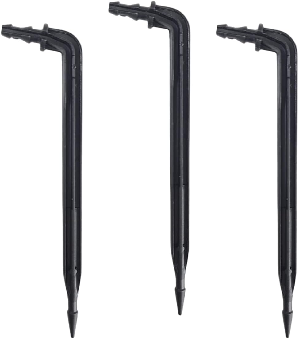 100-Pack 6" Inch Angled Drip Emitter Stake, (FITS 1/4" & 1/8" TUBING) for Precise Watering & Irrigation, Greenhouse, Container Gardening, Home Garden