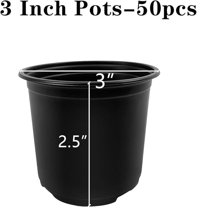 RAOOKIF 50 Pack Nursery Pots, 3 Inch Nursery Pot for Plants, Small Plastic Plant Pots with Drainage Holes, Garden Flower Pots for Transplanting, Succulents, Cuttings, Seedlings(3inch,50pcs)