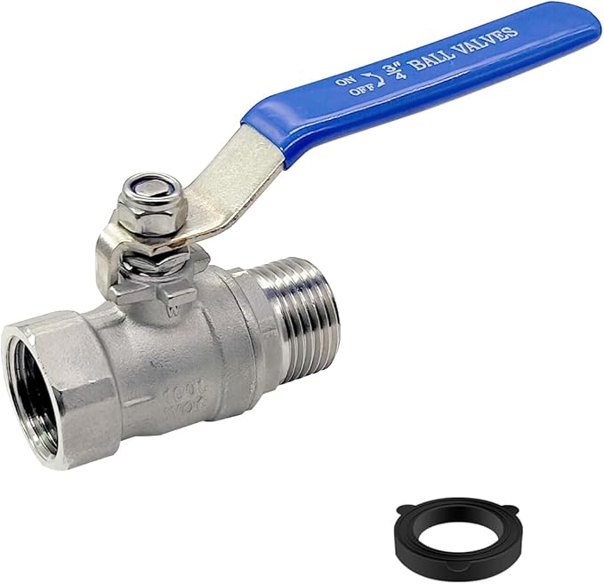 Garden Hose Shut Off Ball Valve Full Flow Water Valve 3/4''GHT Female to Male Heavy Duty Lead-free 304 Stainless Steel Long Handle No Restricted-Flow Water Shut Off Connector