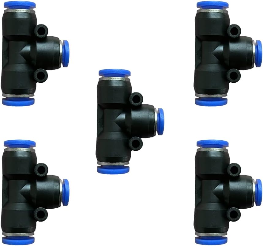 5 Pcs 8mm x 6mm x 8mm Pneumatic T Shaped 3 Way Tube Reducer Connector,Quick Push to Connect Tee Fitting