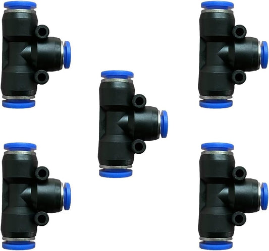 5 Pcs 8mm x 6mm x 8mm Pneumatic T Shaped 3 Way Tube Reducer Connector,Quick Push to Connect Tee Fitting